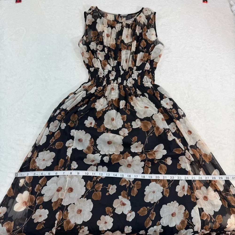 NWT Arbercombie & Fitch Easy High‎ Neck Midi Dress Womens Black Brown Floral XSP